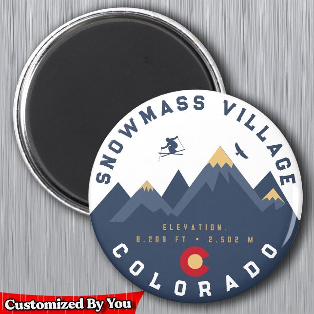 Snowmass Colorado Flag Retro Sunset Ski Souvenirs Magnet (Creator Uploaded)
