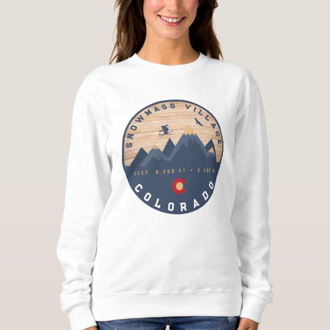 Snowmass Colorado Flag Retro Sunset Ski Souvenirs Sweatshirt (Front)