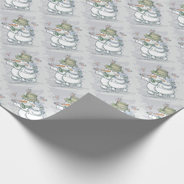 Snowmen and Birds  Wrapping Paper (Corner)