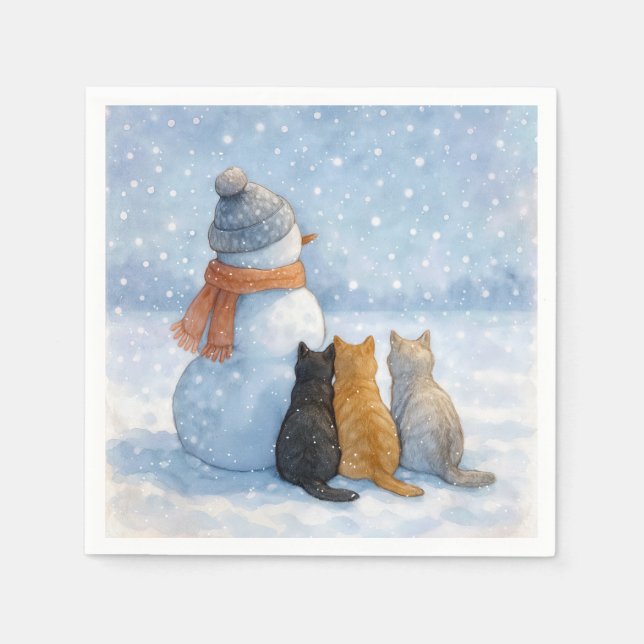 Snowmen and Cats In a Snowy Field Napkin (Front)