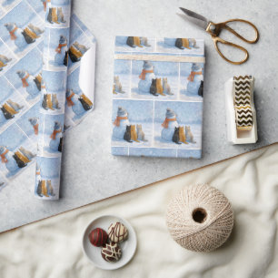 Snowmen and Cats In a Snowy Field Wrapping Paper