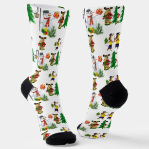 Snowmen And Christmas Animals  Socks