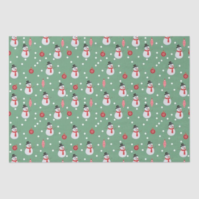 Snowmen and Christmas Ornaments Tissue Paper (Front)