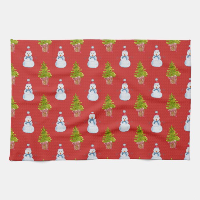 Snowmen and Christmas Trees Kitchen Towel (Horizontal)