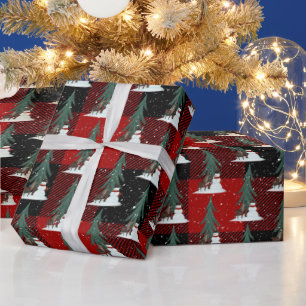 Snowmen and Deer on Plaid Wrapping Paper