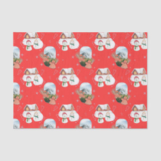 Snowmen and Gingerbread Festive Christmas Red   Tissue Paper