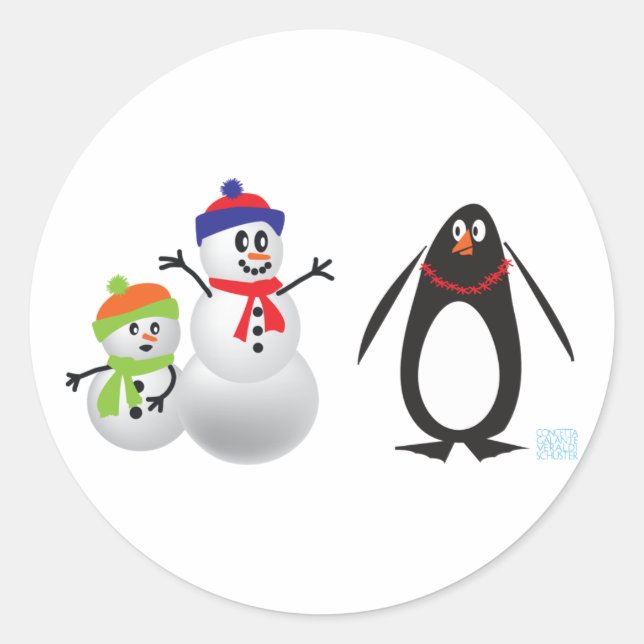 Snowmen and Penguin Classic Round Sticker (Front)