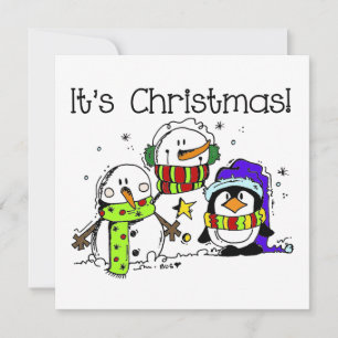 Snowmen and Penguins It's Christmas Holiday Card