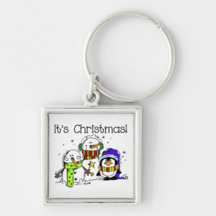Snowmen and Penguins It's Christmas Key Ring