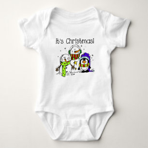 Snowmen and Penguins Winter Holidays Christmas Baby Bodysuit