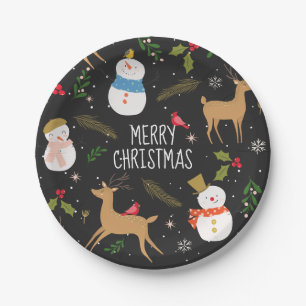 Snowmen and Reindeer Christmas Paper Plate