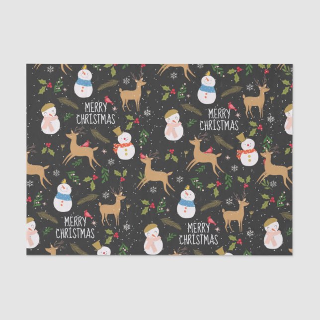 Snowmen and Reindeer Christmas Tissue Paper (Front)