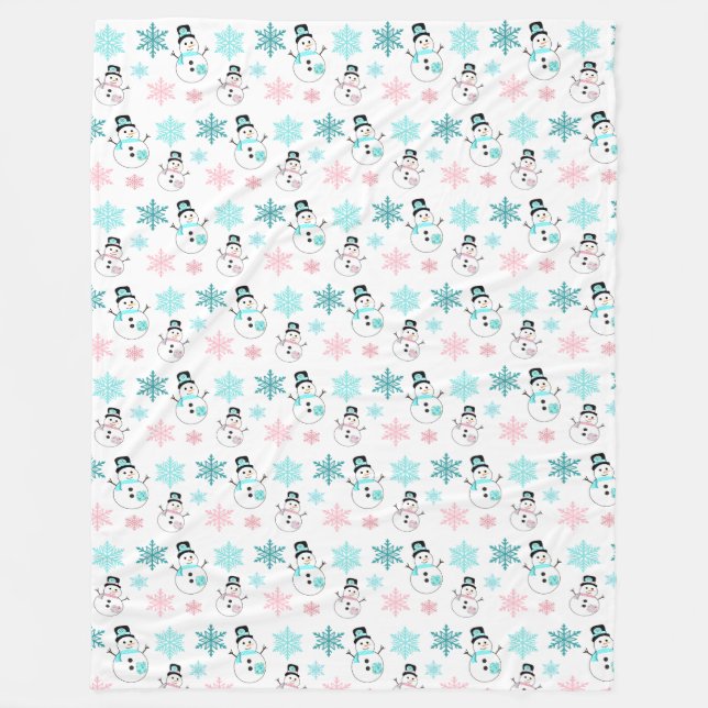 Snowmen and Snowflakes Christmas Holiday Fleece Blanket (Front)
