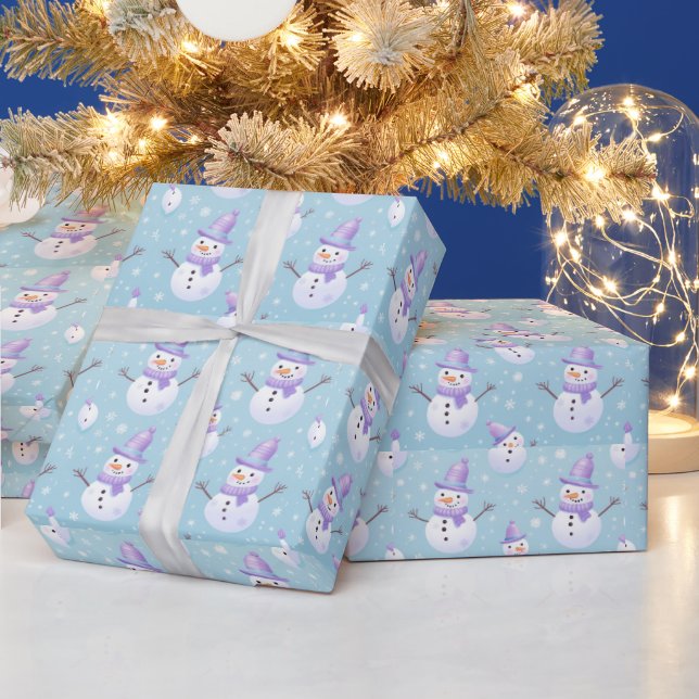 Snowmen and Snowflakes Modern Christmas Wrapping Paper (Holidays)