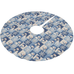 Snowmen and Snowflakes Quilt Pattern Brushed Polyester Tree Skirt