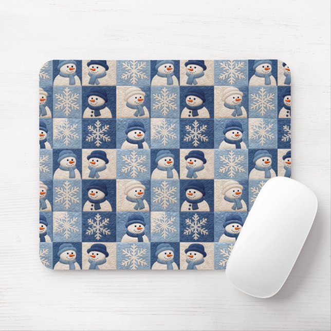 Snowmen and Snowflakes Quilt Pattern Mouse Pad (With Mouse)