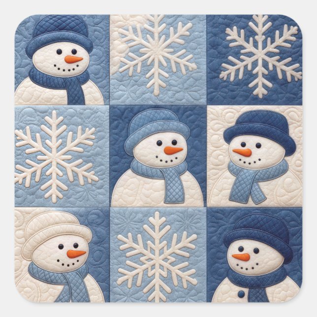 Snowmen and Snowflakes Quilt Pattern Square Sticker (Front)