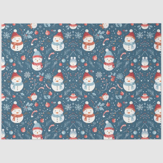 Snowmen Berries Candy Canes Christmas Tissue Paper (Front)