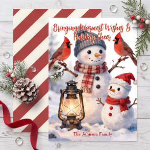 Snowmen Birds Traditional Winter Woodland Scene Holiday Card