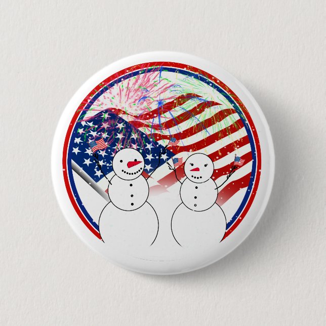 Snowmen Celebrating Independence 6 Cm Round Badge (Front)