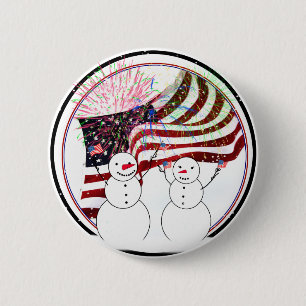 Snowmen Celebrating Independence 6 Cm Round Badge