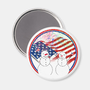 Snowmen Celebrating Independence Magnet