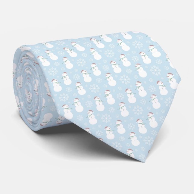 Snowmen Christmas Blue Pattern Tie (Rolled)