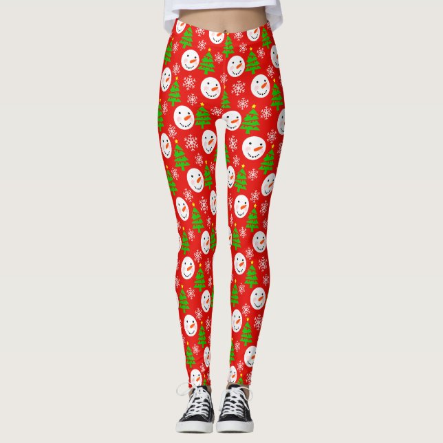Snowmen Christmas Festive Pattern Leggings (Front)