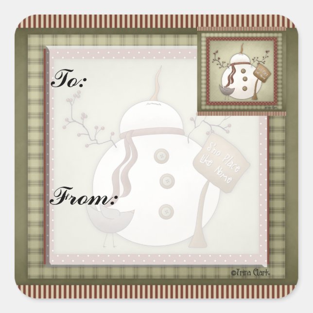 Snowmen Christmas Gift Tag Sticker (Front)