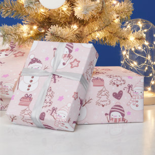 Snowmen Christmas Ornaments Gifts Pink Christmas Wrapping Paper