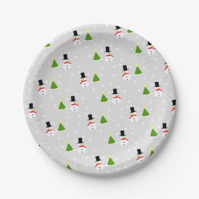 Snowmen Christmas Paper Plates (Front)