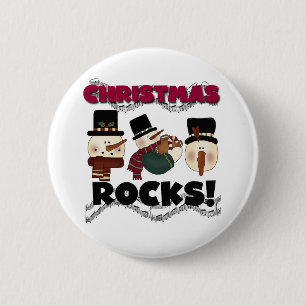 Snowmen Christmas Rocks 6 Cm Round Badge
