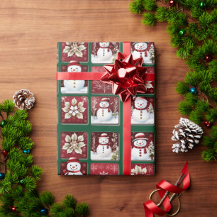Snowmen Collage Wrapping Paper
