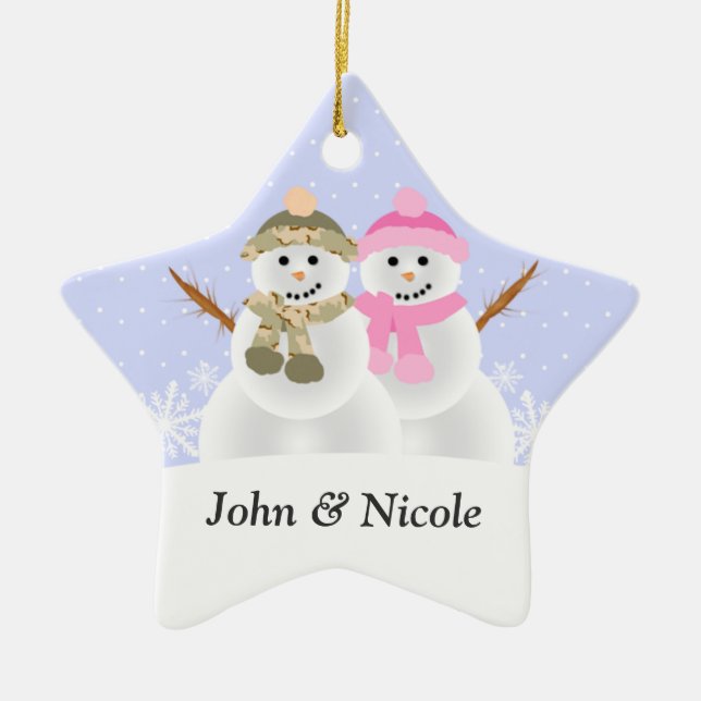 Snowmen Couple Custom Ornament (Front)
