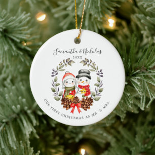 Snowmen Couple   First Christmas as Mr. & Mrs. Ceramic Tree Decoration