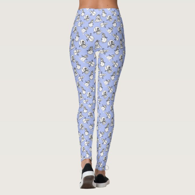 Snowmen Cute Pastel Blue Patterned  Leggings (Back)