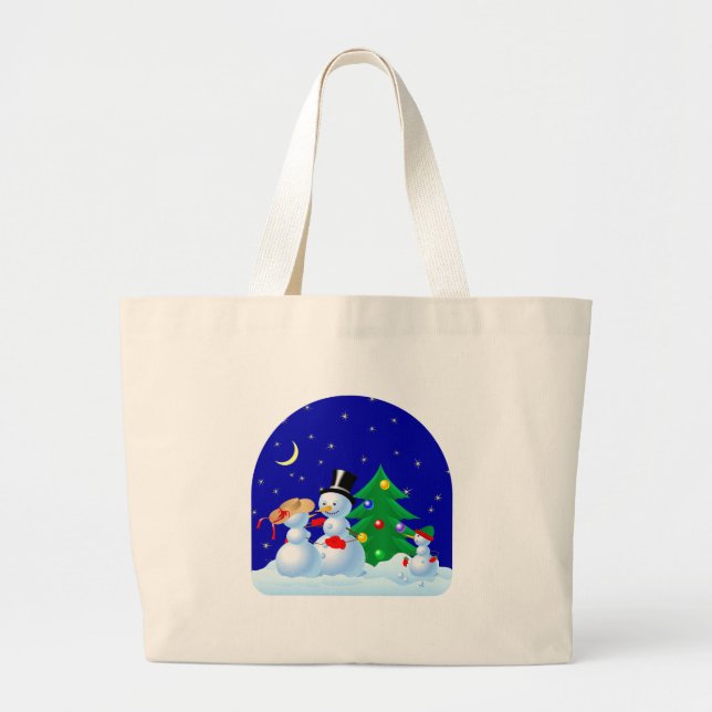 Snowmen Dancing Large Tote Bag (Front)