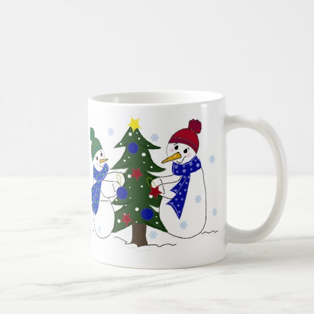 Snowmen Decorating a Christmas Tree Coffee Mug (Right)