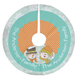 Snowmen Dots and Snowflakes Holiday Tree Skirt