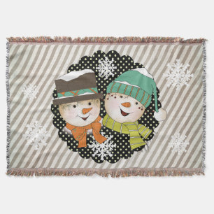 Snowmen Dots and Stripes Holiday Throw Blanket