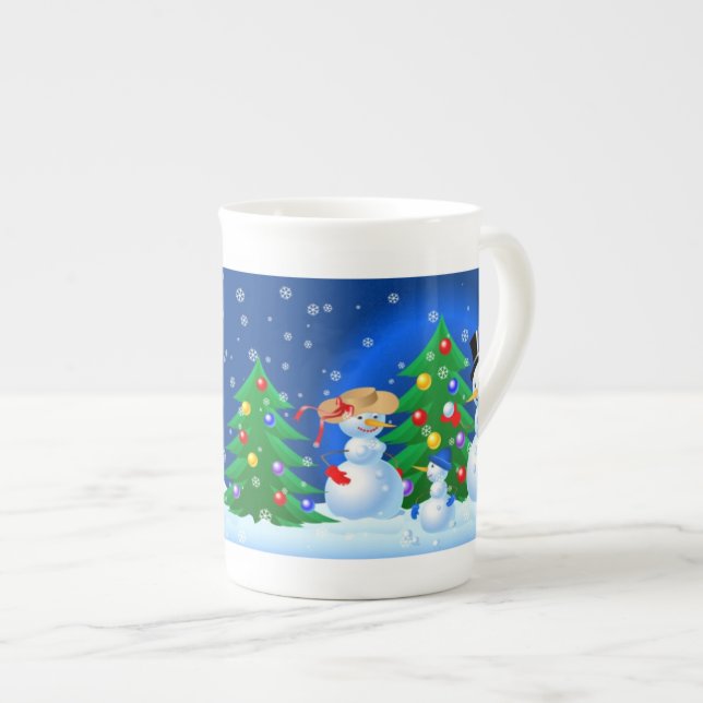 Snowmen Family Fun Bone China Mug (Front Right)