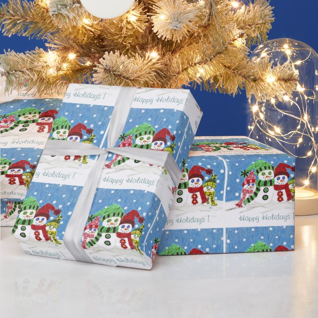 Snowmen family Happy Holidays wrapping paper (Holidays)