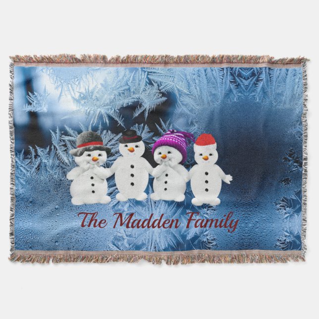 Snowmen Family of Four Frozen Throw Blanket (Front)