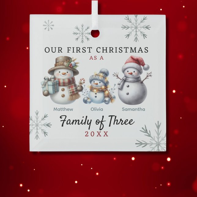 Snowmen Family of Three First Christmas Glass Tree Decoration (Creator Uploaded)