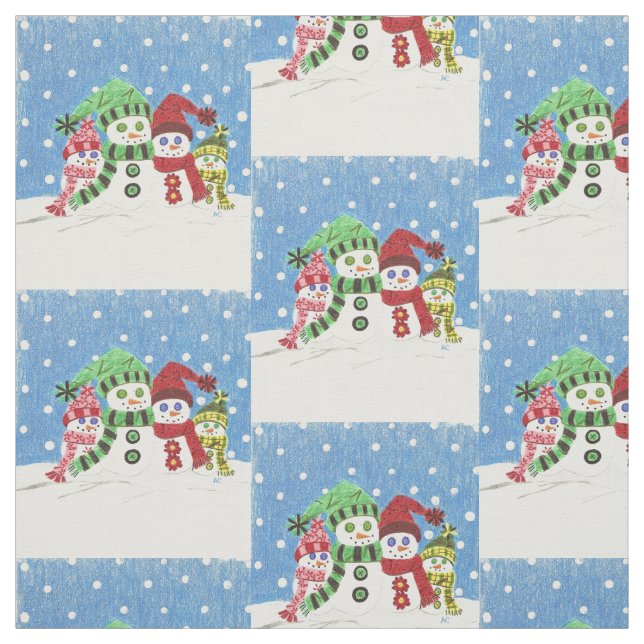 Snowmen family (pattern) fabric (Swatch)