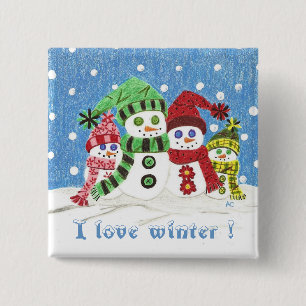 Snowmen family portrait button