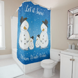 Snowmen Family with Quote Shower Curtain