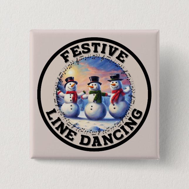 Snowmen Festive Line Dancing 15 Cm Square Badge (Front)
