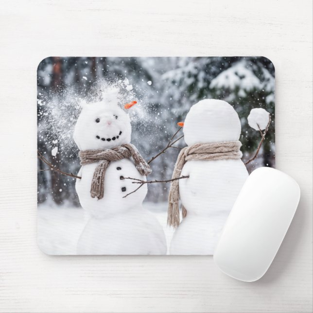 Snowmen Having a Snowball Fight Mouse Pad (With Mouse)