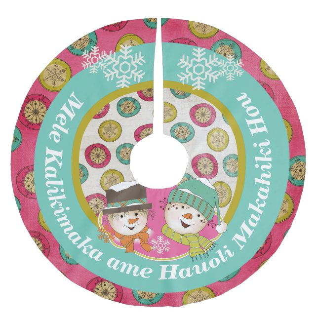 Snowmen Hawaiian Merry Christmas Tree Skirt (Front)